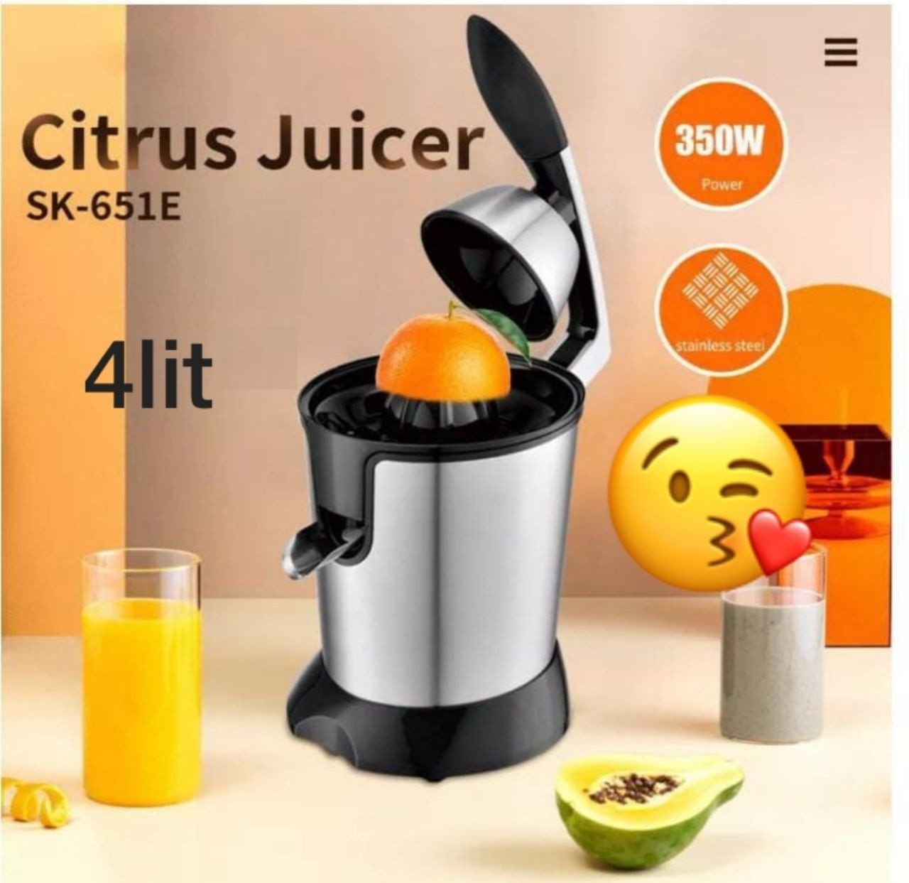 Presse-agrumes Pressoir Pro semi-professionnel - 300 W - Inox - Pour tous types d'agrumes