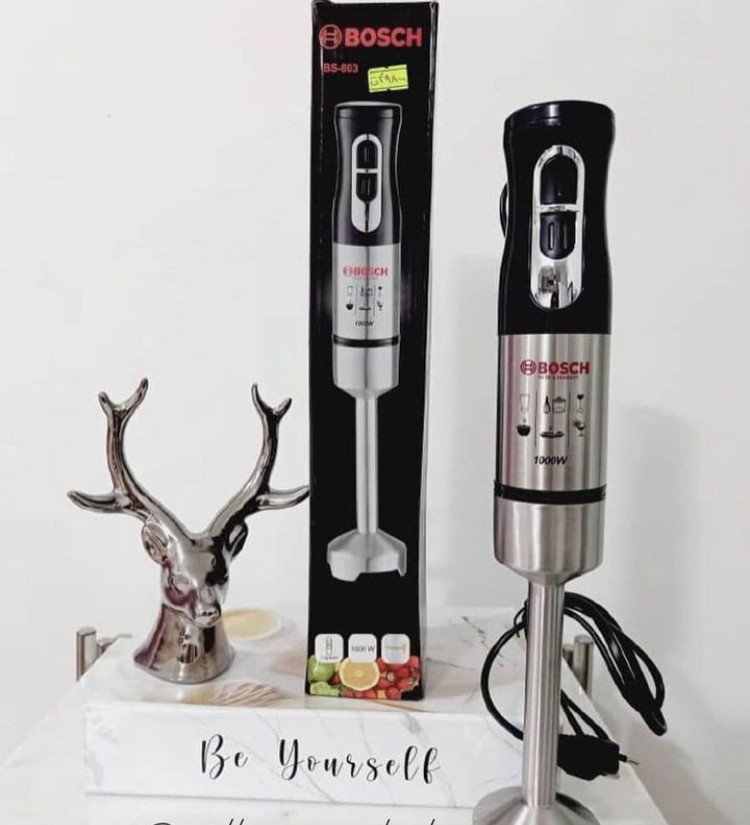 Hand Blender Elmas -  Mixeur Power BOSSH Perfect Cream & Crush 1000 W, tige XL, cloche anti-éclaboussures, hachoir avec lame IceBlade, batteur et passe-légumes
