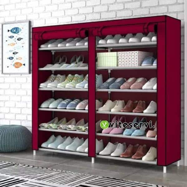 Range chaussures 36 pairs. Tissus avec couverture. Armoire à chaussure 12 Niveaux Double battant